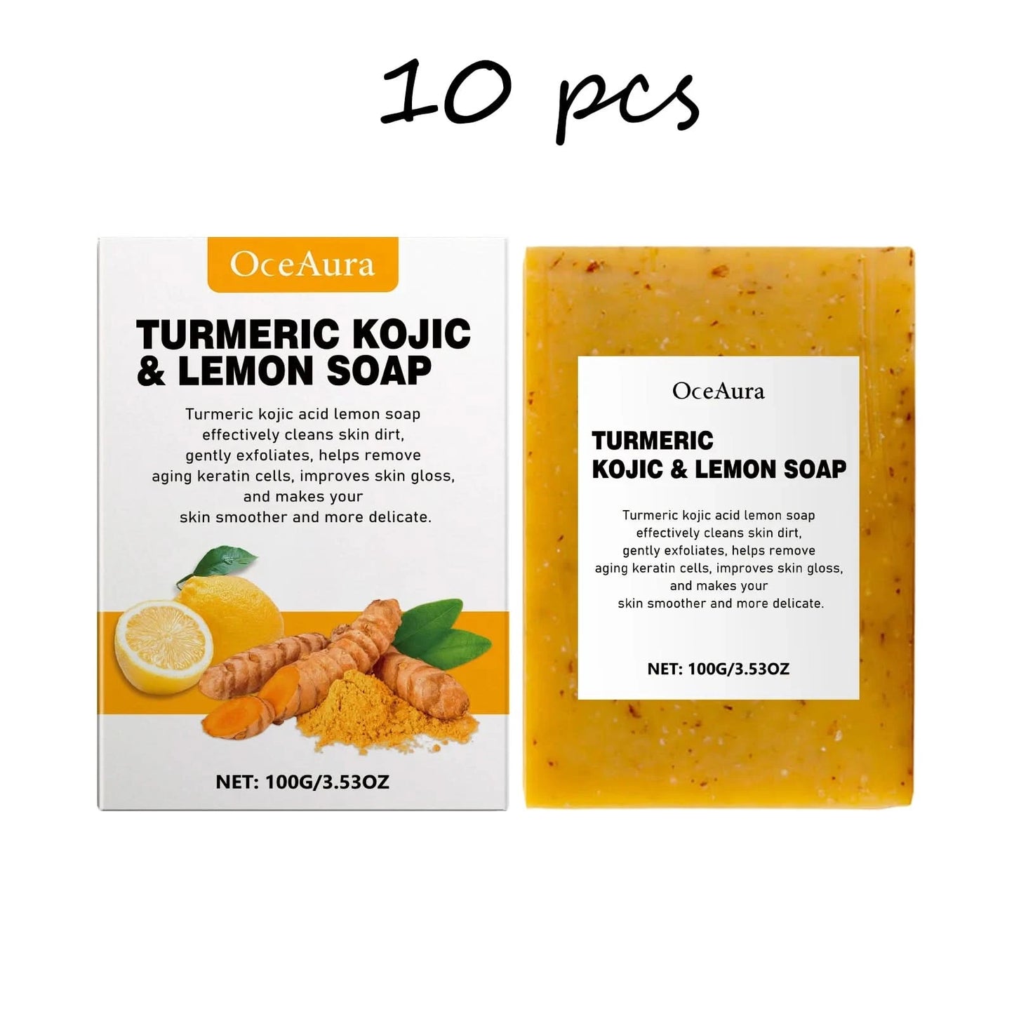 Oceaura Turmeric Lemon Soap Bar for Cleaning Face Body Gentle Cleaning Pores Brightening Skin Tone Smoothing Skin Cleaning Soap - M & M Global