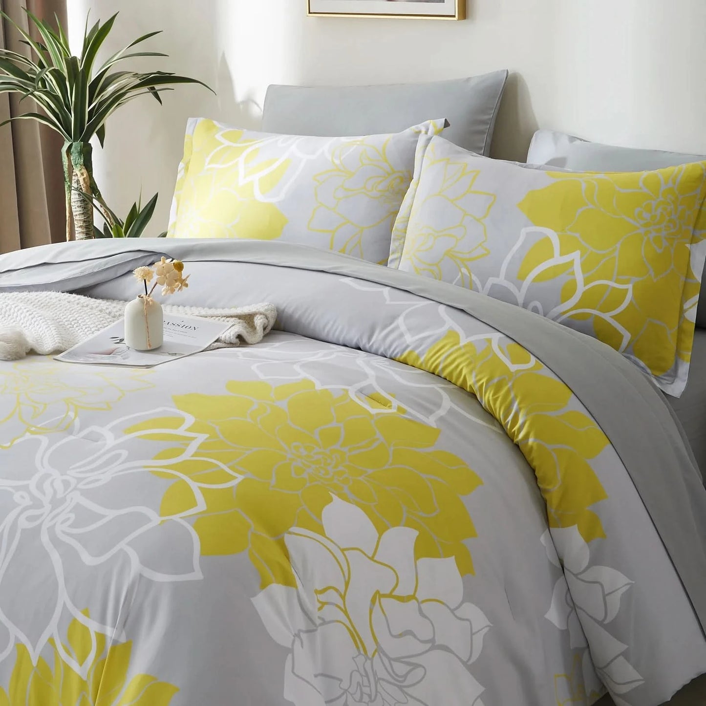 Bed with yellow and gray floral bedding in a bedroom setting.
Comfora Cozy Bedding Set
plush comforter set cozy pack
ultra-soft all-season comforter and shams
luxury cozy bedding set online
warm textured comforter set King/Queen
Green Plant Bedding
Botanical Quilt Set
Nature Print Bedding
5 Piece Bedding Set
7 Piece Bedding Set
Soft Microfiber Quilt
Breathable Bedding Set