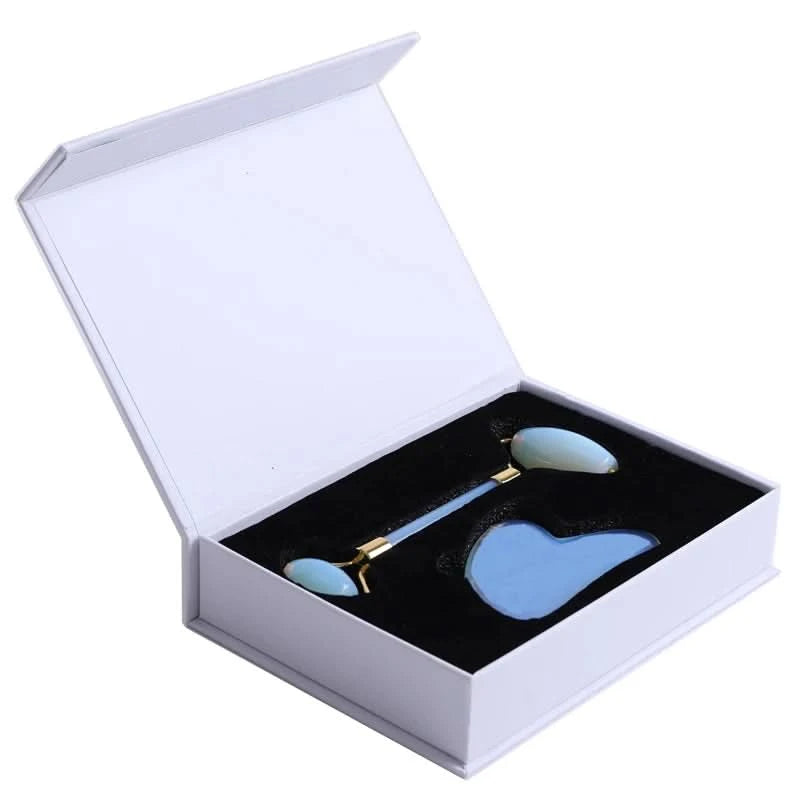 Opal Jade Massage Roller Gouache Scraper Set Natural Gouache Stone Face Lifting Tool Massager For Facial Gua Sha Anti Wrinkle - M & M Global