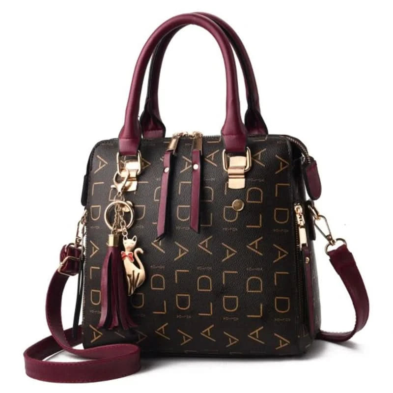 Fashion English Letter Handbag Women PU Leather Tassel Top-handle Bag Luxury Shoulder Bag Large Capacity Lady Tote Design Purse - M & M Global