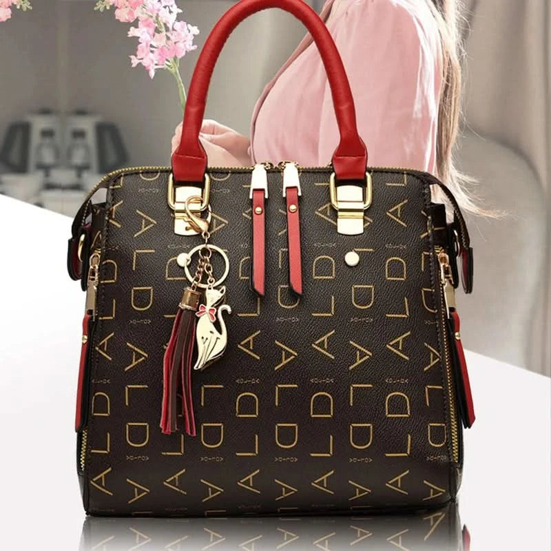 Fashion English Letter Handbag Women PU Leather Tassel Top-handle Bag Luxury Shoulder Bag Large Capacity Lady Tote Design Purse - M & M Global