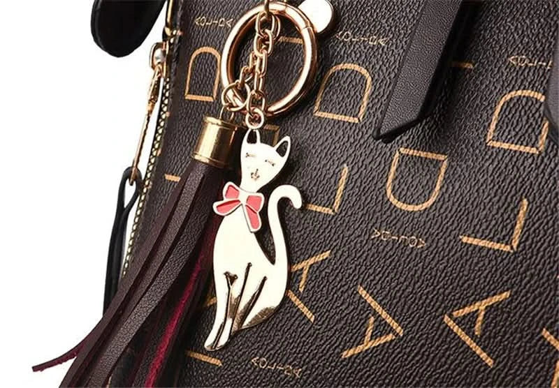 Fashion English Letter Handbag Women PU Leather Tassel Top-handle Bag Luxury Shoulder Bag Large Capacity Lady Tote Design Purse - M & M Global