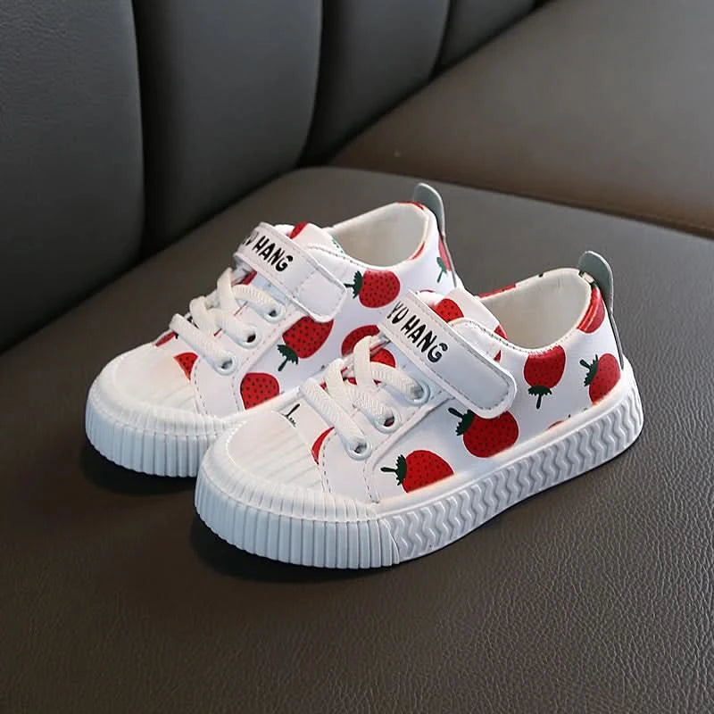 Hot sale pineapple strawberry spring and autumn new soft bottom girls children students casual non-slip PU leather sports shoes - M & M Global