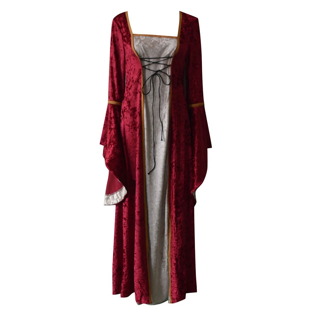 Medieval Retro Court Princress Cosplay Costume Halloween Women Gothic Flare Sleeve Long Dress Elegant Witch Masquerade Wear - M & M Global