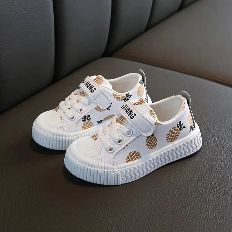 Hot sale pineapple strawberry spring and autumn new soft bottom girls children students casual non-slip PU leather sports shoes - M & M Global