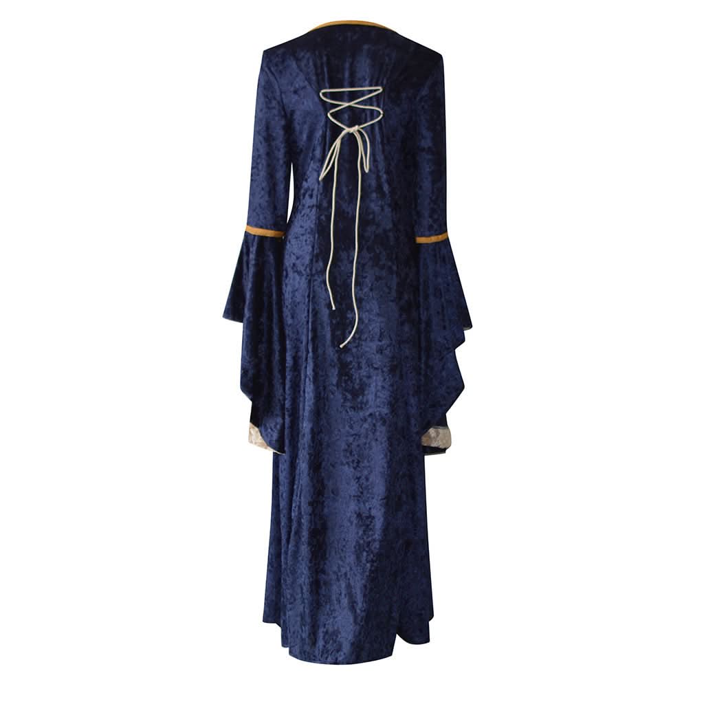 Medieval Retro Court Princress Cosplay Costume Halloween Women Gothic Flare Sleeve Long Dress Elegant Witch Masquerade Wear - M & M Global