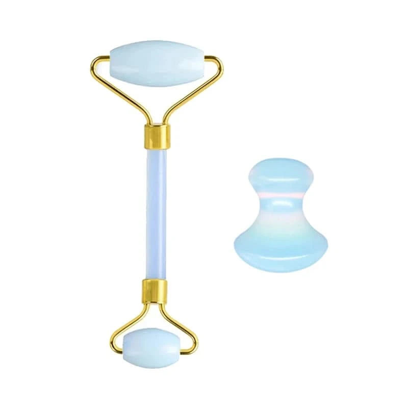 Opal Jade Massage Roller Gouache Scraper Set Natural Gouache Stone Face Lifting Tool Massager For Facial Gua Sha Anti Wrinkle - M & M Global