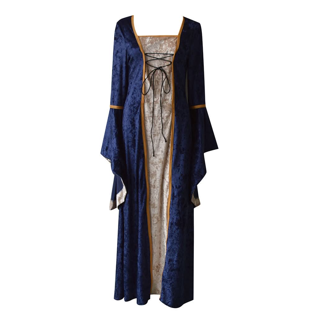 Medieval Retro Court Princress Cosplay Costume Halloween Women Gothic Flare Sleeve Long Dress Elegant Witch Masquerade Wear - M & M Global