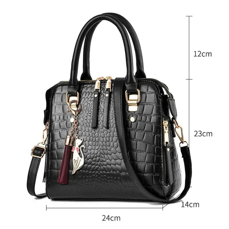 Yogodlns Luxury Crocodile Pattern Handbag Women Winter New PU Leather Tassel Shoulder Bag Brands Design Handle Bag Lady Purse - M & M Global