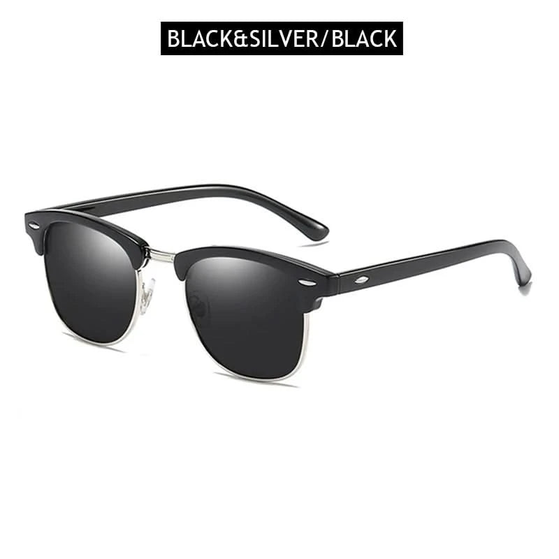 Classic Half Frame Polarized Sunglasses Men Women Retro Rivet Small Sun Glasses Male Popular Black Anti Glare Travelling Shades - M & M Global