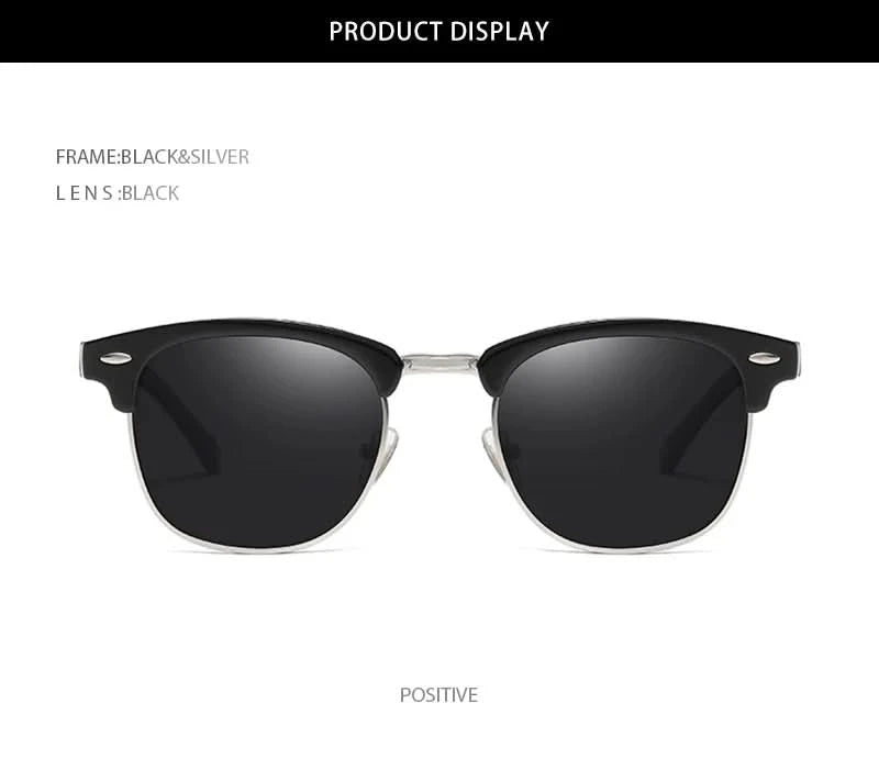 Classic Half Frame Polarized Sunglasses Men Women Retro Rivet Small Sun Glasses Male Popular Black Anti Glare Travelling Shades - M & M Global