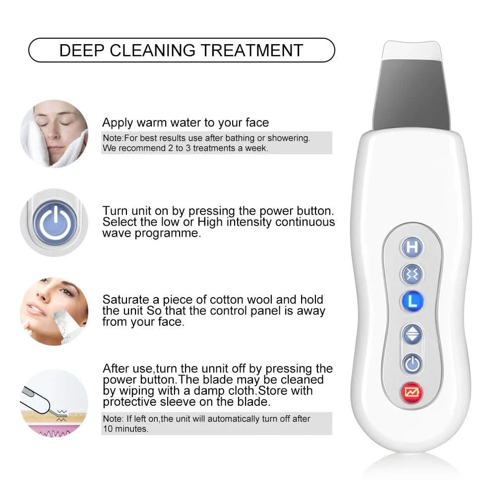 Ultrasonic Skin Scrubber Cleaning Face Cleanser Acne Remover Facial Lifting Massager Ultrasound Skin Care Peeling Clean Machine - M & M Global