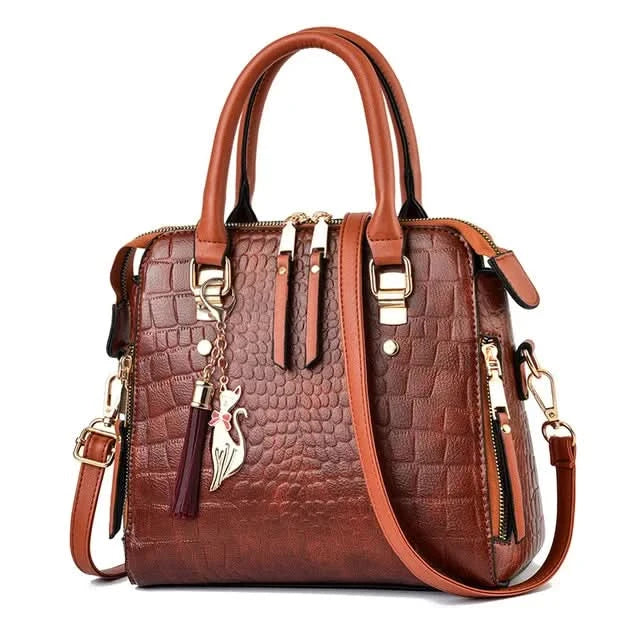 Yogodlns Luxury Crocodile Pattern Handbag Women Winter New PU Leather Tassel Shoulder Bag Brands Design Handle Bag Lady Purse - M & M Global