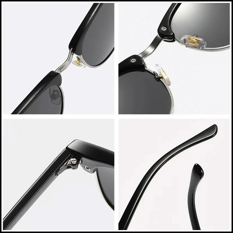 Classic Half Frame Polarized Sunglasses Men Women Retro Rivet Small Sun Glasses Male Popular Black Anti Glare Travelling Shades - M & M Global