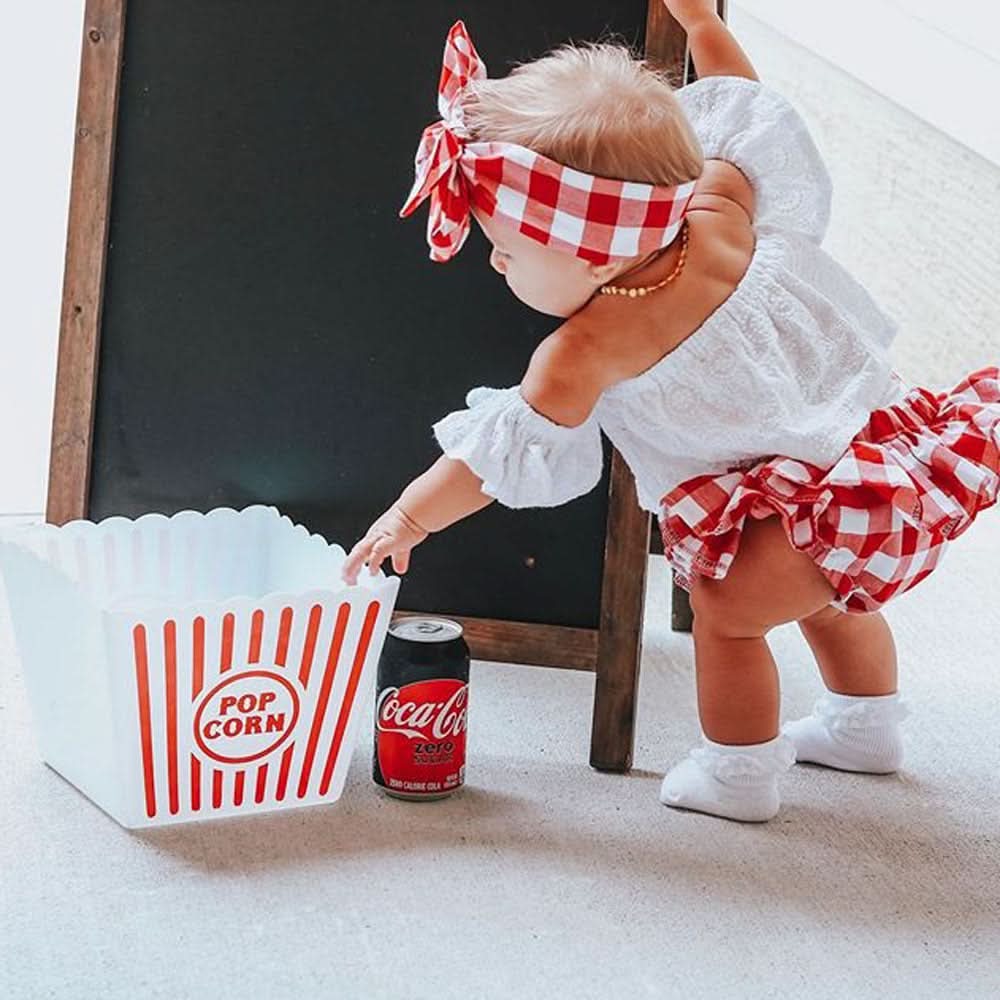 Lioraitiin 3Pcs Set 0-24M Newborn Baby Girl Clothes Cute Summer Off Shoulder Lace Tops+ Red Plaid Short Dress Headband Outfit - M & M Global