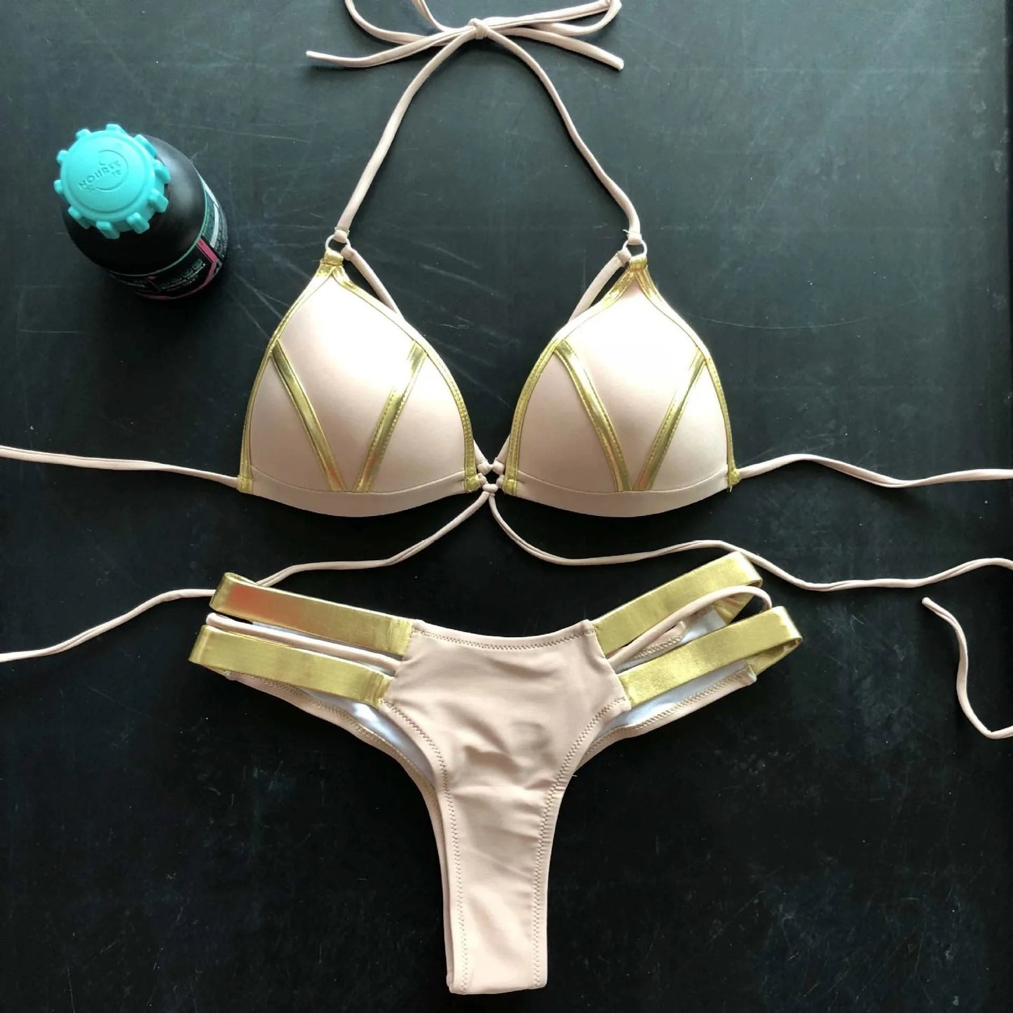 Contrast Trim Wrap Lace Up Bikini Sets Swimsuit For Women High Waist Two Pieces Swimwear 2022 Beach Bathing Suits - M & M Global