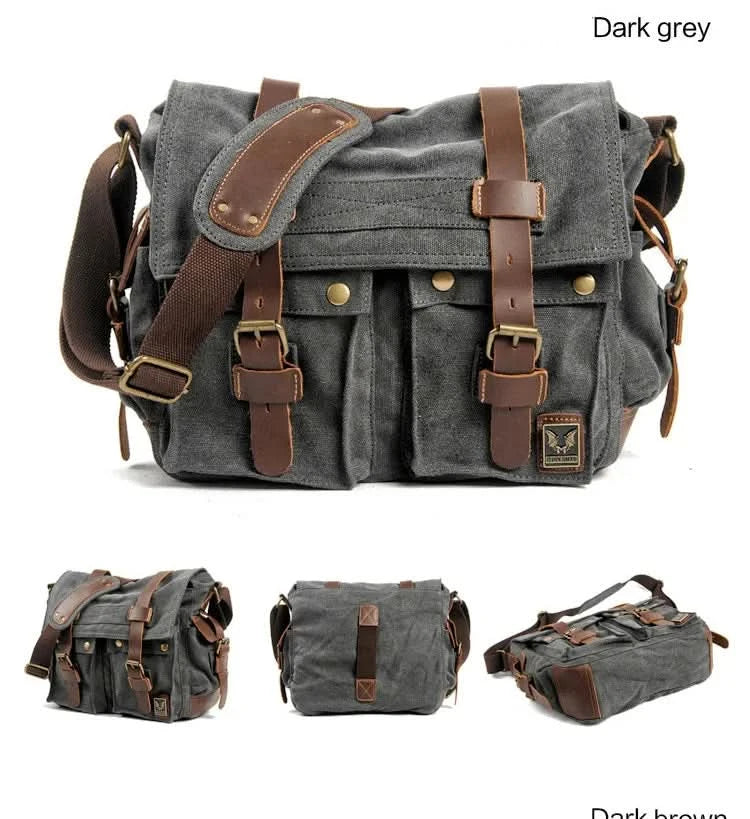 MUCHUAN Canvas Leather Men Messenger Bags Big Satchel Shoulder Bags Male Laptop Briefcase Travel Handbag - M & M Global