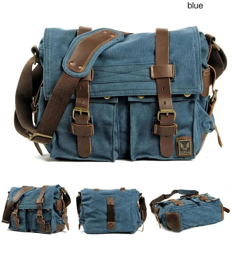 MUCHUAN Canvas Leather Men Messenger Bags Big Satchel Shoulder Bags Male Laptop Briefcase Travel Handbag - M & M Global