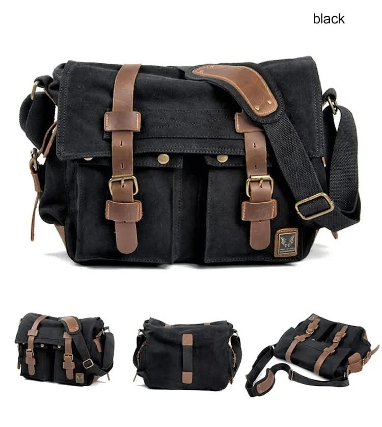 MUCHUAN Canvas Leather Men Messenger Bags Big Satchel Shoulder Bags Male Laptop Briefcase Travel Handbag - M & M Global