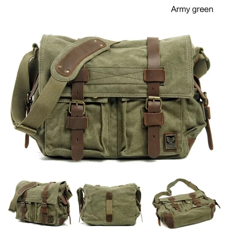 MUCHUAN Canvas Leather Men Messenger Bags Big Satchel Shoulder Bags Male Laptop Briefcase Travel Handbag - M & M Global