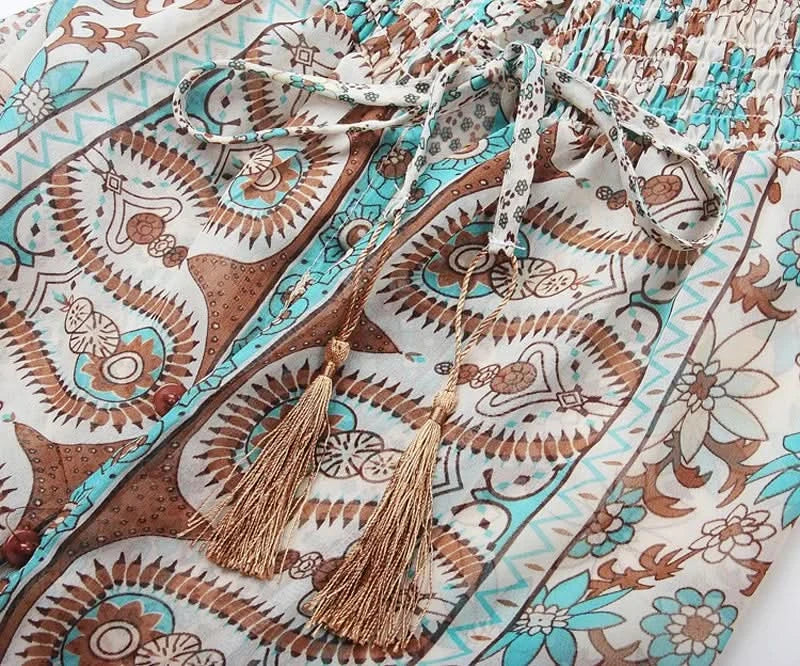 TEELYNN boho long dress Vintage 2023 floral print Chiffon three quarter sleeve v-neck summer Gypsy Hippie women dresses vestidos - M & M Global