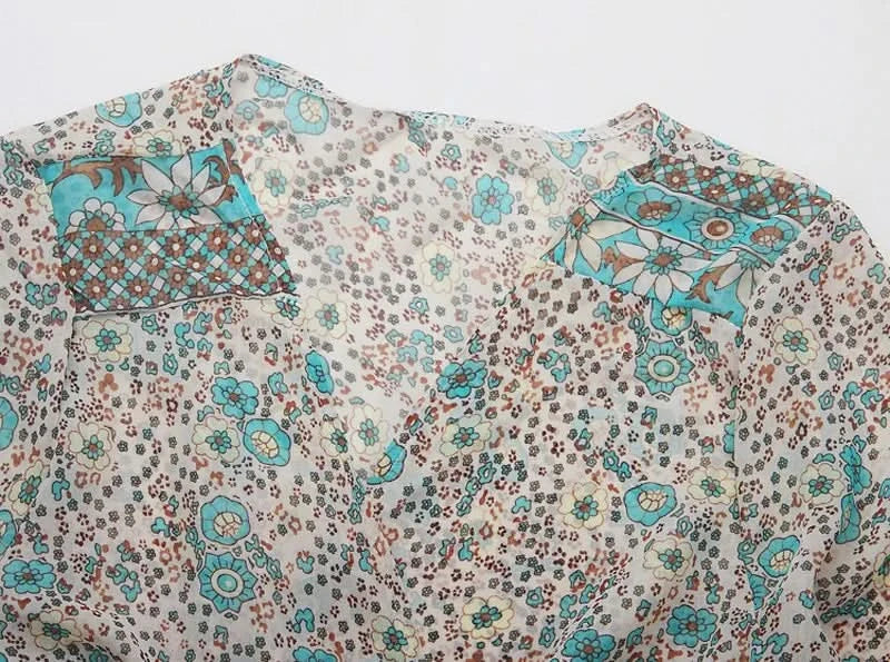 TEELYNN boho long dress Vintage 2023 floral print Chiffon three quarter sleeve v-neck summer Gypsy Hippie women dresses vestidos - M & M Global