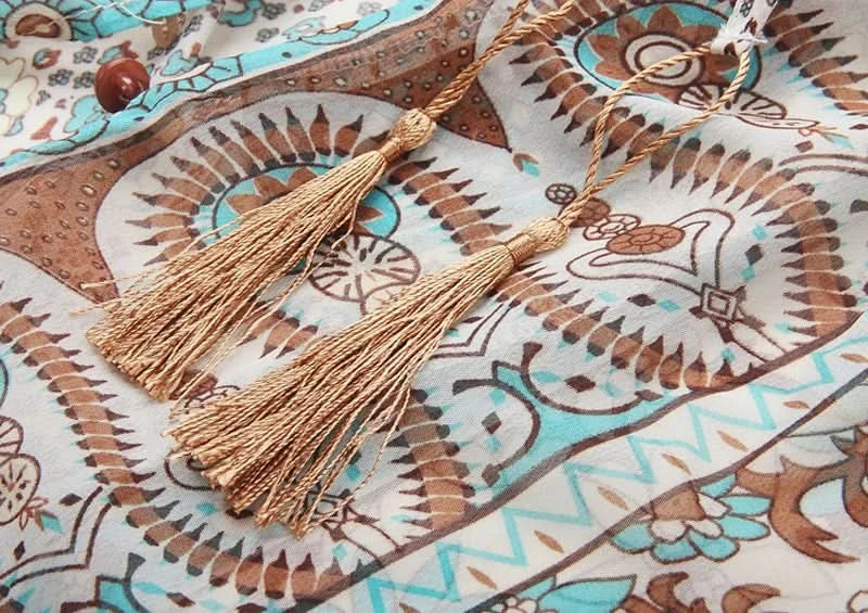 TEELYNN boho long dress Vintage 2023 floral print Chiffon three quarter sleeve v-neck summer Gypsy Hippie women dresses vestidos - M & M Global