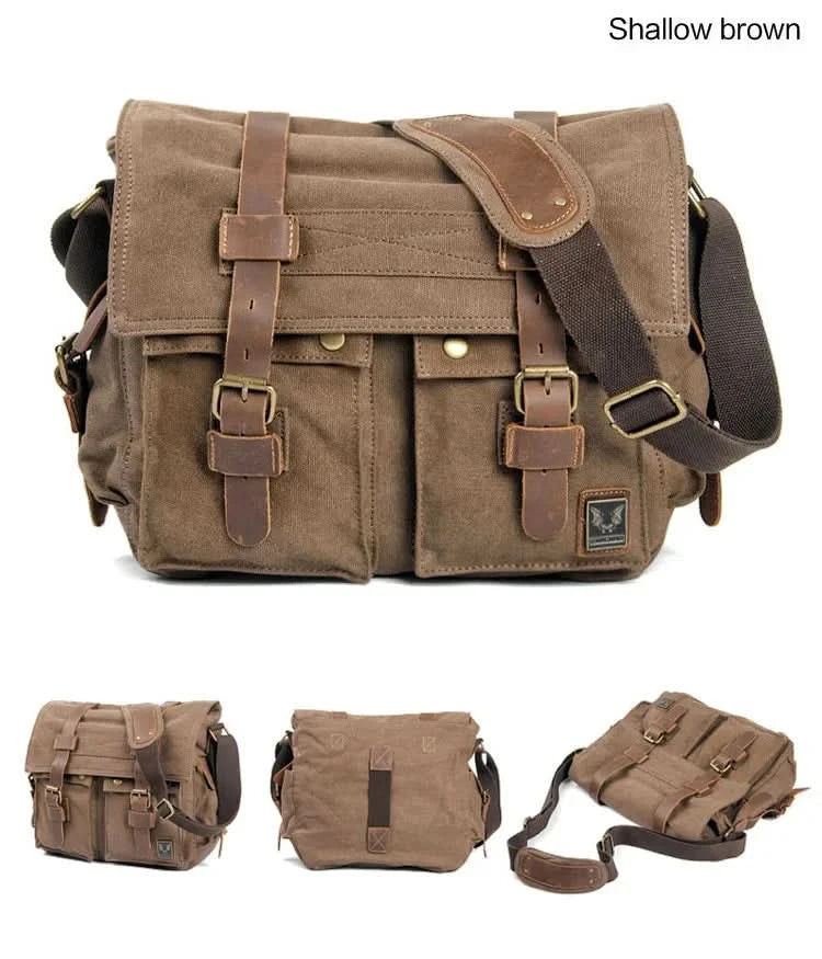 MUCHUAN Canvas Leather Men Messenger Bags Big Satchel Shoulder Bags Male Laptop Briefcase Travel Handbag - M & M Global