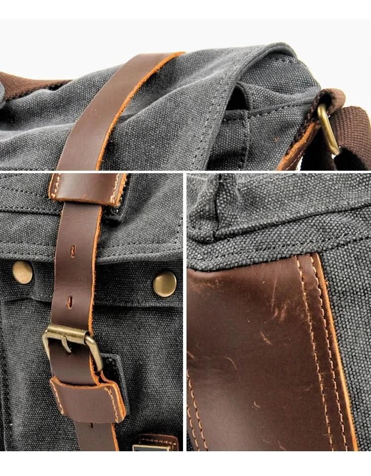 MUCHUAN Canvas Leather Men Messenger Bags Big Satchel Shoulder Bags Male Laptop Briefcase Travel Handbag - M & M Global