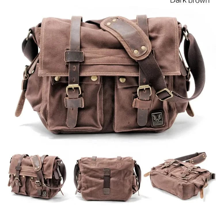 MUCHUAN Canvas Leather Men Messenger Bags Big Satchel Shoulder Bags Male Laptop Briefcase Travel Handbag - M & M Global