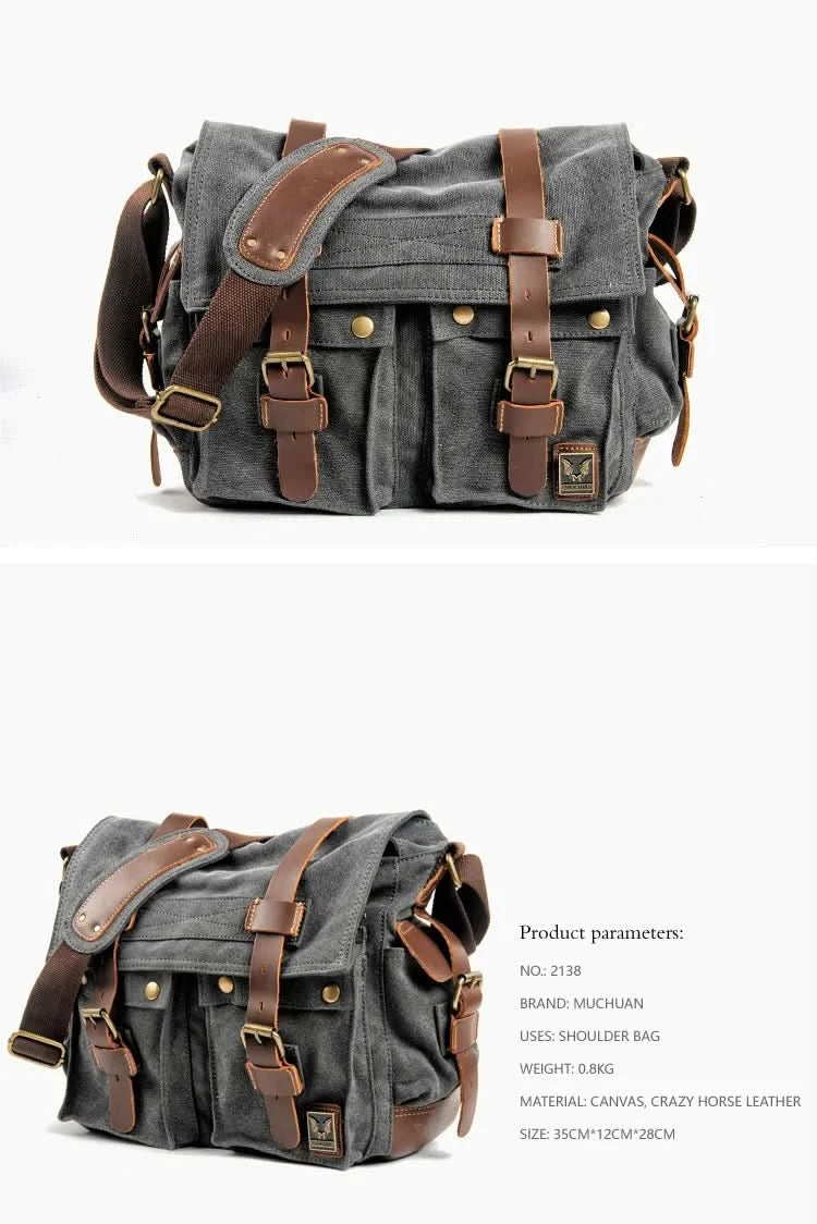 MUCHUAN Canvas Leather Men Messenger Bags Big Satchel Shoulder Bags Male Laptop Briefcase Travel Handbag - M & M Global