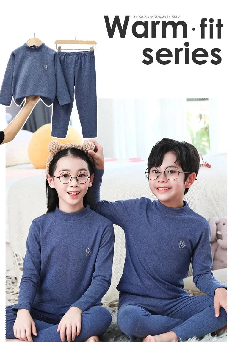Autumn Winter Thermal Underwear Suit Girls Clothing Sets Boys Pajama Sets Baby No Trace Warm Sleepwear Candy Colors Kids Clothes - M & M Global