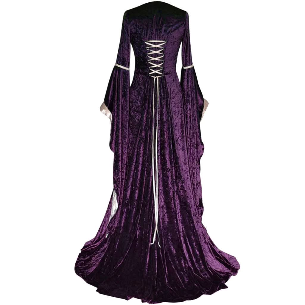 Medieval Retro Court Princress Cosplay Costume Halloween Women Gothic Flare Sleeve Long Dress Elegant Witch Masquerade Wear - M & M Global