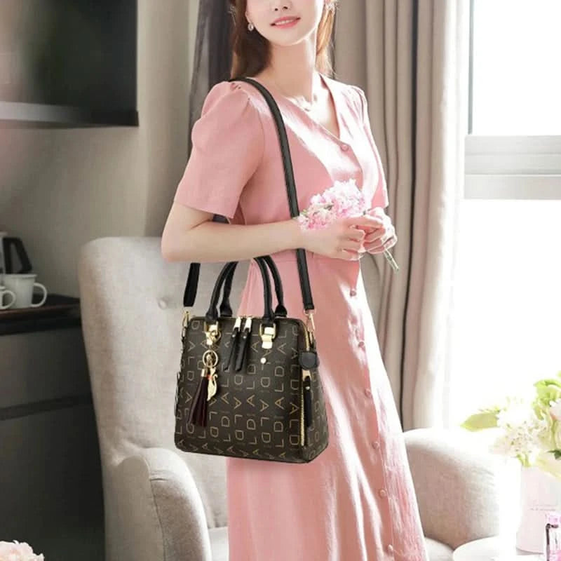 Fashion English Letter Handbag Women PU Leather Tassel Top-handle Bag Luxury Shoulder Bag Large Capacity Lady Tote Design Purse - M & M Global