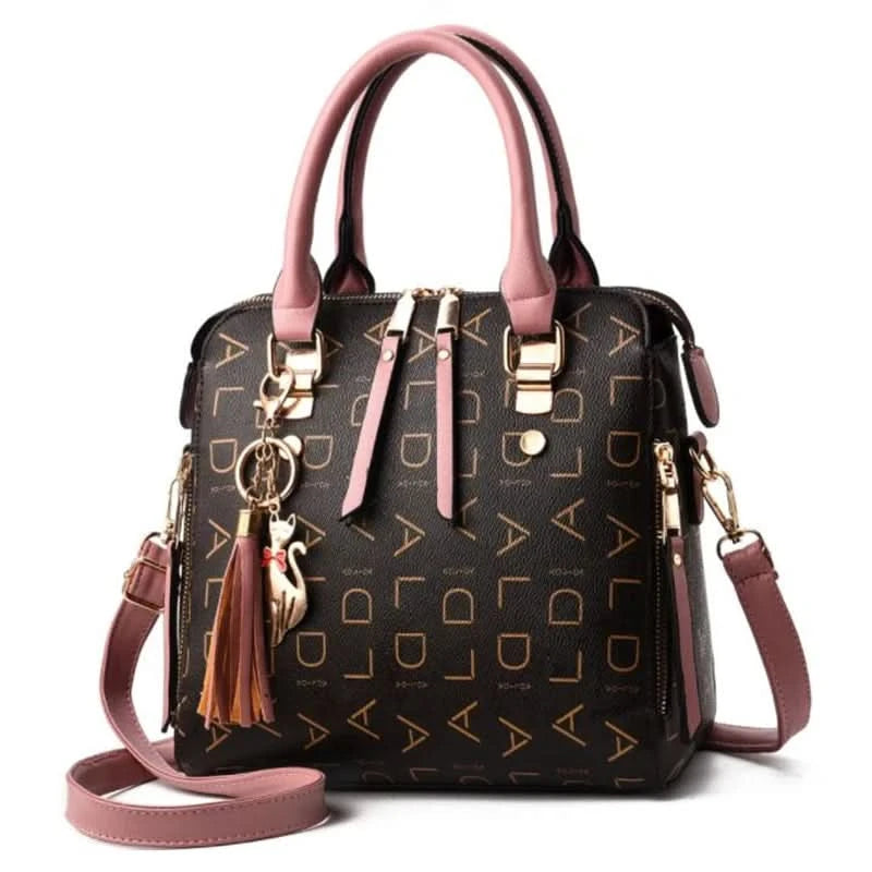 Fashion English Letter Handbag Women PU Leather Tassel Top-handle Bag Luxury Shoulder Bag Large Capacity Lady Tote Design Purse - M & M Global