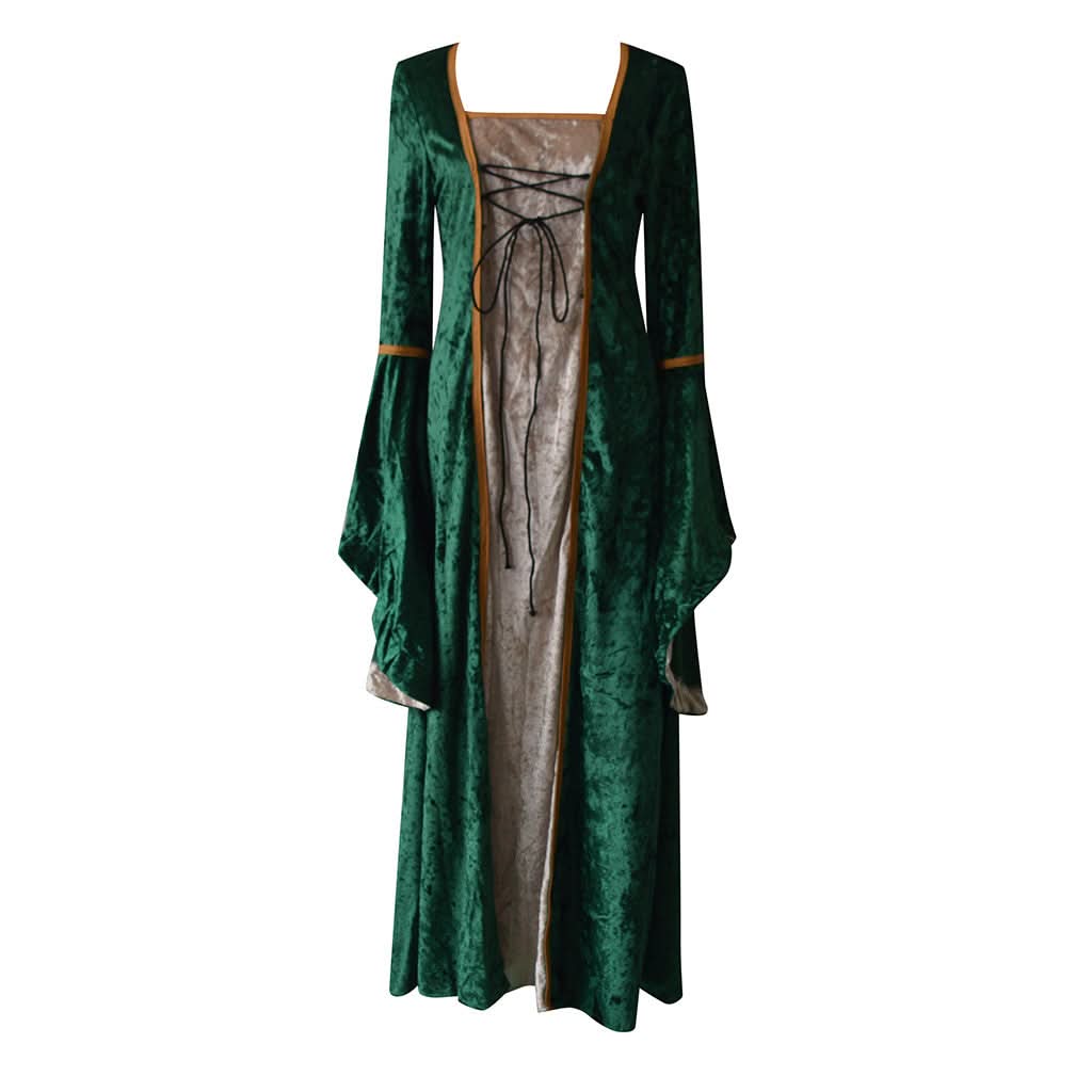Medieval Retro Court Princress Cosplay Costume Halloween Women Gothic Flare Sleeve Long Dress Elegant Witch Masquerade Wear - M & M Global