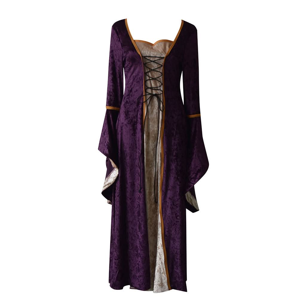 Medieval Retro Court Princress Cosplay Costume Halloween Women Gothic Flare Sleeve Long Dress Elegant Witch Masquerade Wear - M & M Global