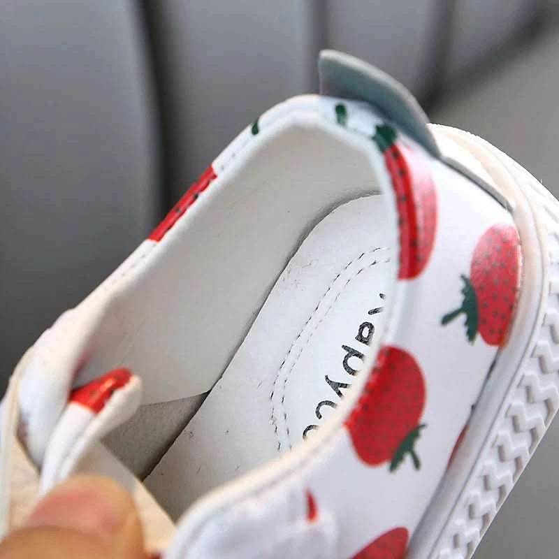 Hot sale pineapple strawberry spring and autumn new soft bottom girls children students casual non-slip PU leather sports shoes - M & M Global