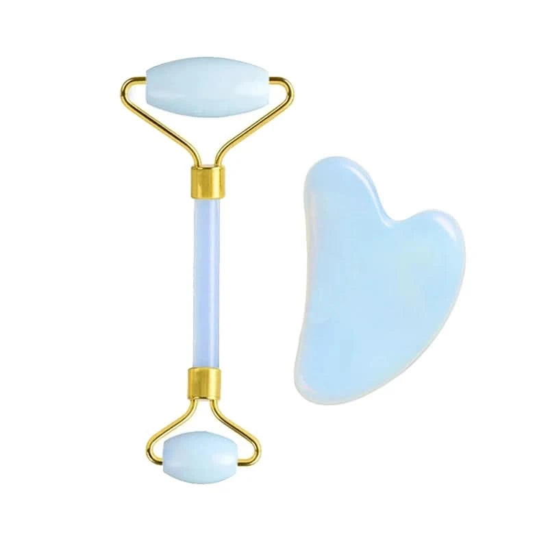 Opal Jade Massage Roller Gouache Scraper Set Natural Gouache Stone Face Lifting Tool Massager For Facial Gua Sha Anti Wrinkle - M & M Global