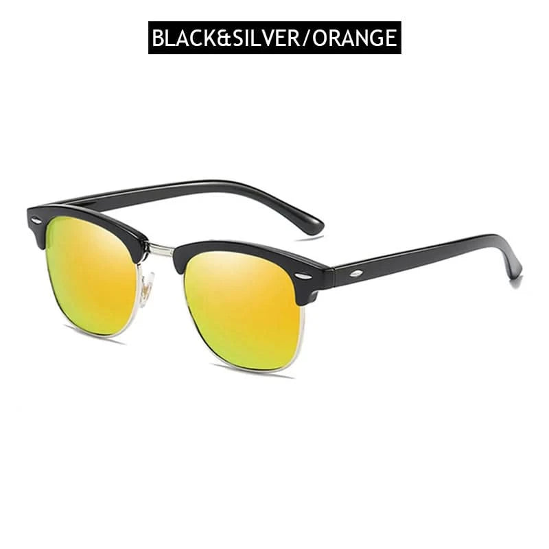 Classic Half Frame Polarized Sunglasses Men Women Retro Rivet Small Sun Glasses Male Popular Black Anti Glare Travelling Shades - M & M Global