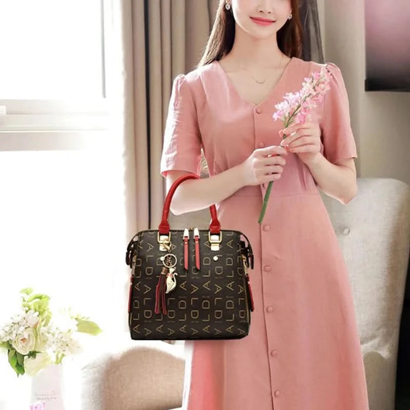 Fashion English Letter Handbag Women PU Leather Tassel Top-handle Bag Luxury Shoulder Bag Large Capacity Lady Tote Design Purse - M & M Global