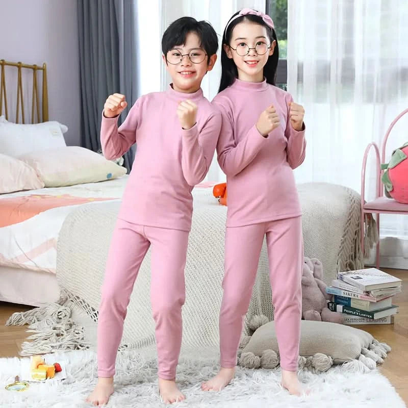 Autumn Winter Thermal Underwear Suit Girls Clothing Sets Boys Pajama Sets Baby No Trace Warm Sleepwear Candy Colors Kids Clothes - M & M Global