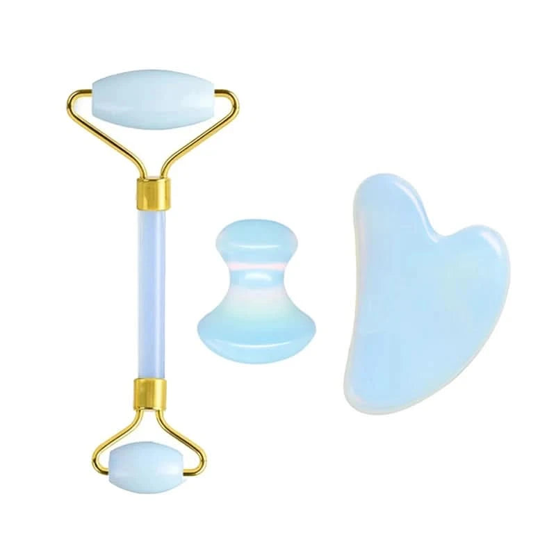 Opal Jade Massage Roller Gouache Scraper Set Natural Gouache Stone Face Lifting Tool Massager For Facial Gua Sha Anti Wrinkle - M & M Global