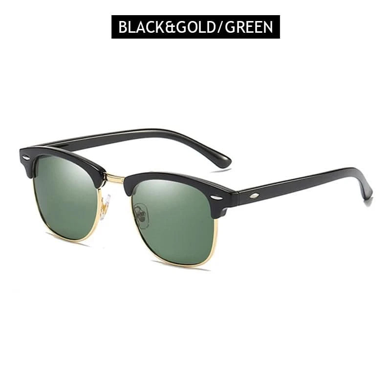 Classic Half Frame Polarized Sunglasses Men Women Retro Rivet Small Sun Glasses Male Popular Black Anti Glare Travelling Shades - M & M Global