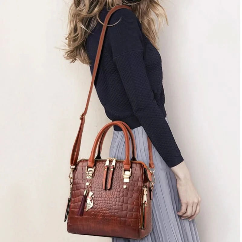 Yogodlns Luxury Crocodile Pattern Handbag Women Winter New PU Leather Tassel Shoulder Bag Brands Design Handle Bag Lady Purse - M & M Global
