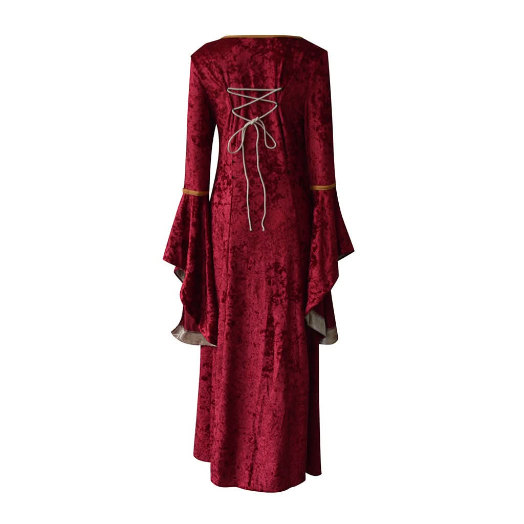 Medieval Retro Court Princress Cosplay Costume Halloween Women Gothic Flare Sleeve Long Dress Elegant Witch Masquerade Wear - M & M Global