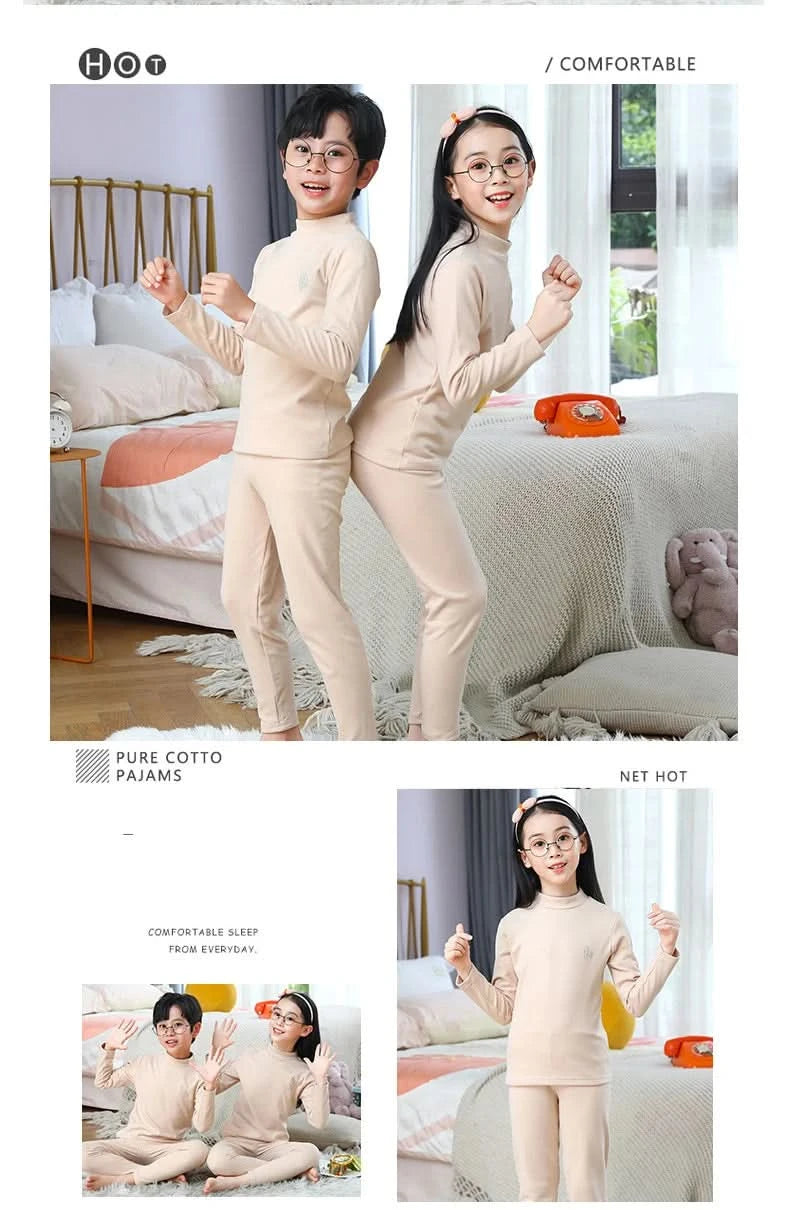 Autumn Winter Thermal Underwear Suit Girls Clothing Sets Boys Pajama Sets Baby No Trace Warm Sleepwear Candy Colors Kids Clothes - M & M Global