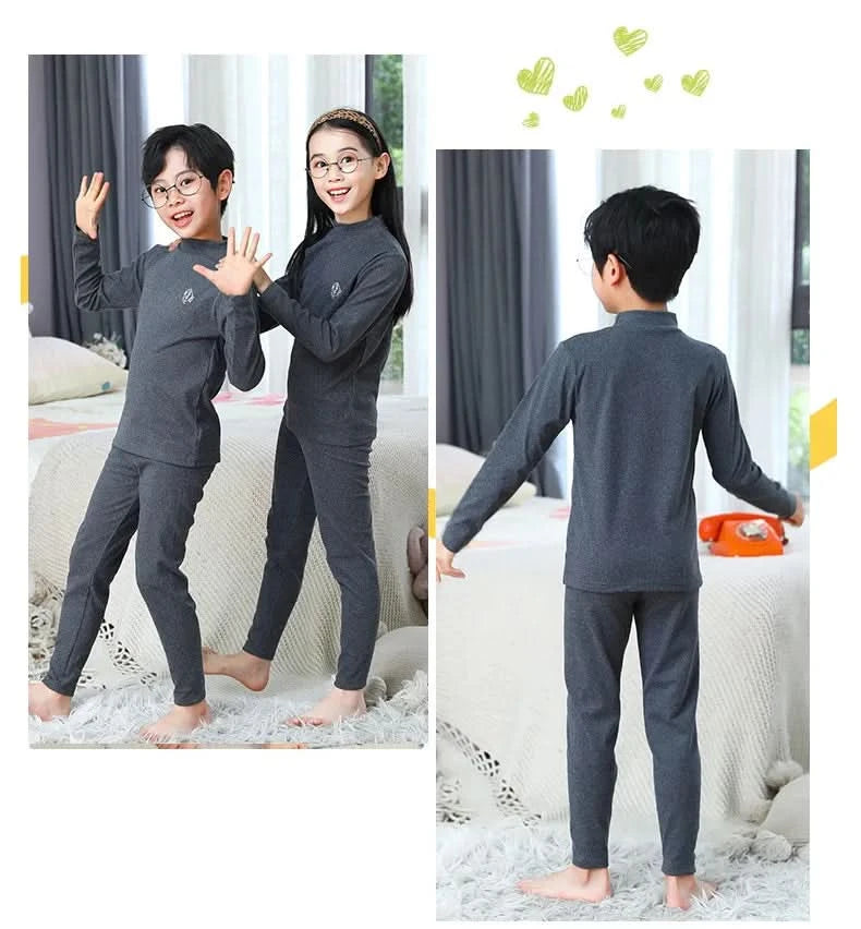 Autumn Winter Thermal Underwear Suit Girls Clothing Sets Boys Pajama Sets Baby No Trace Warm Sleepwear Candy Colors Kids Clothes - M & M Global