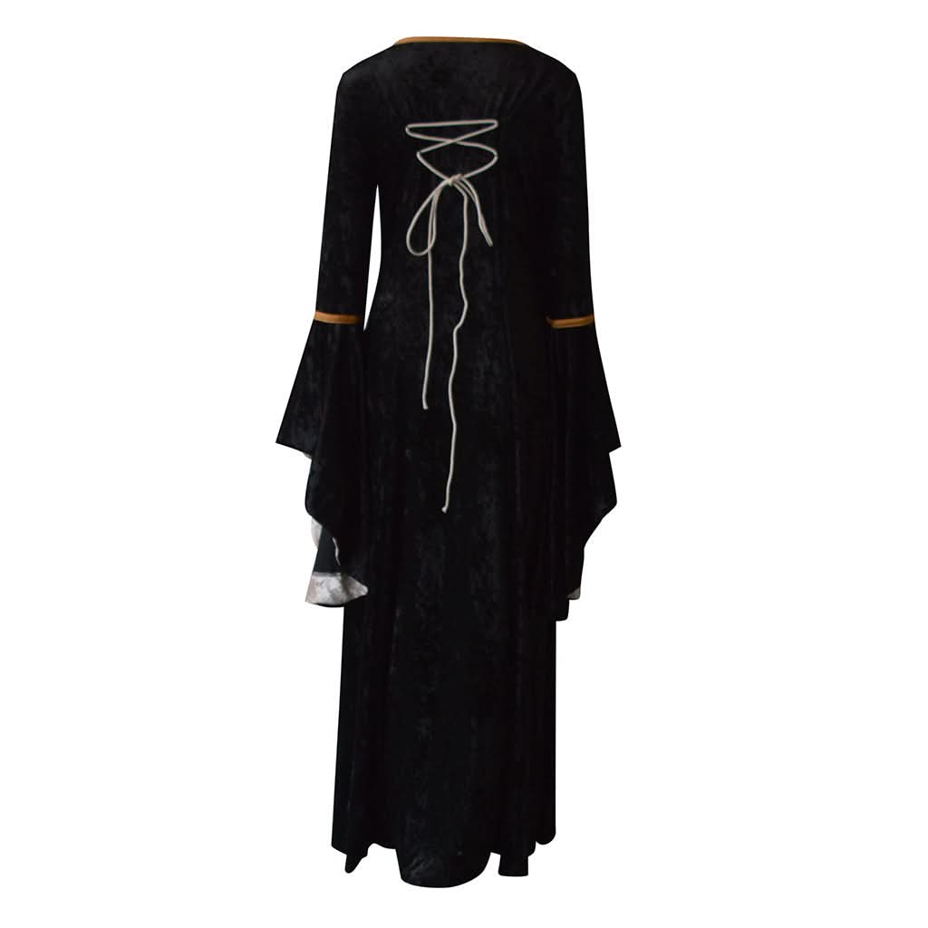 Medieval Retro Court Princress Cosplay Costume Halloween Women Gothic Flare Sleeve Long Dress Elegant Witch Masquerade Wear - M & M Global