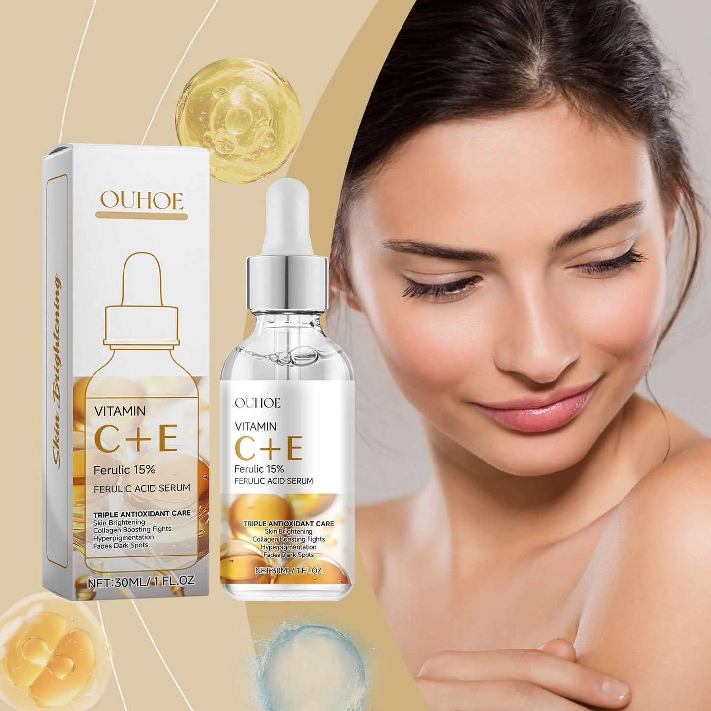 Ferulic Acid Serum Fade Fine Lines Firming Moisturizing Brightening Shrink Pores Vitamin C E Facial Essence Nourishing Skin Care - M & M Global